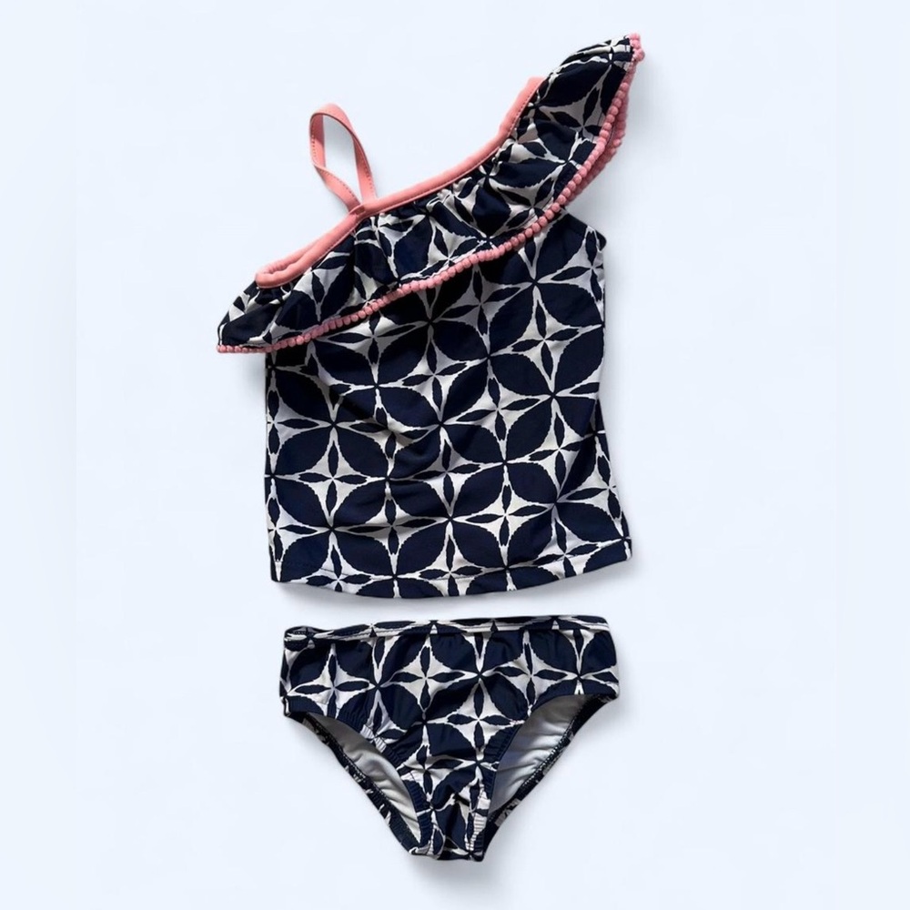 Carter’s Geometric Print Ruffle Tankini Navy/White Girls Size 3T Swimsuit Bikini